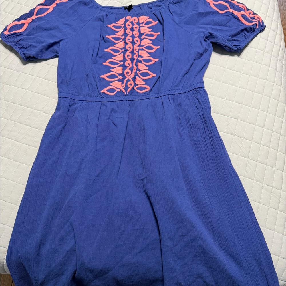 Talbots Royal Blue Dress with Coral Embroidery